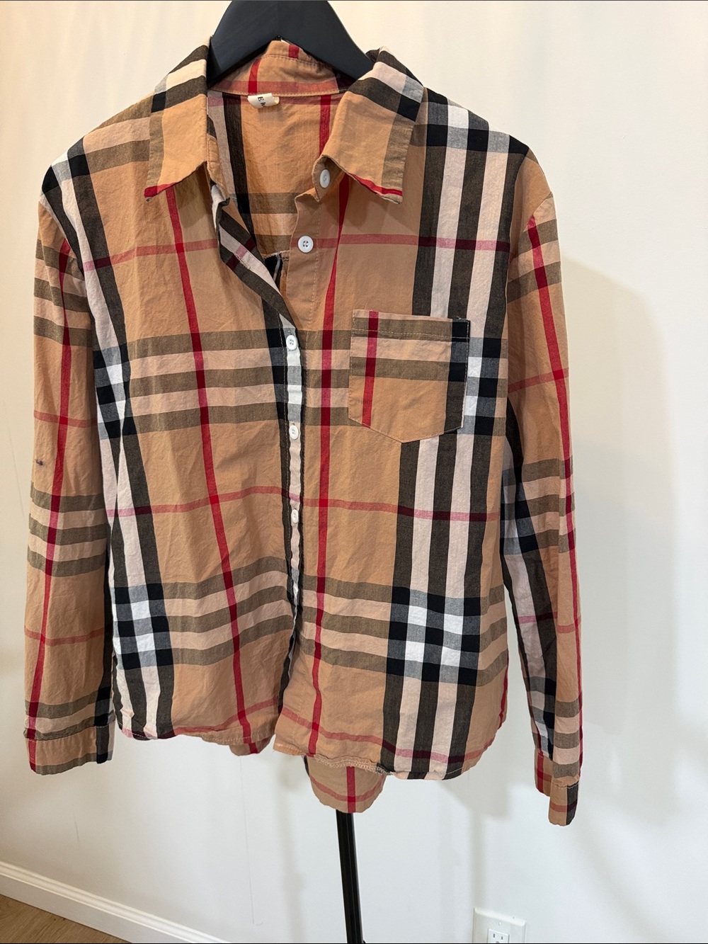 Men's Tan Plaid Button-Up Shirt